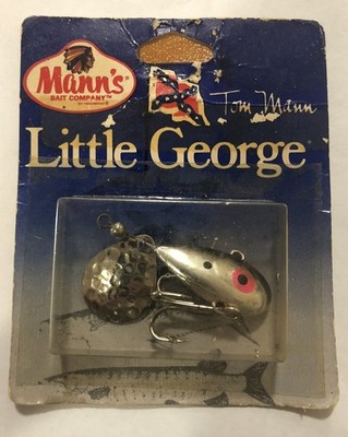 black flag fishing lures Vintage Mann's Little George Sinker Lure 1/2 Oz NIP Chrome/Black Flag Card