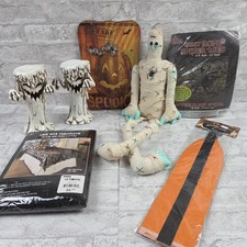 Halloween Decor Lot Of 7 Rope Spider Web Mummy Doll Spooky Candles Tablecloth