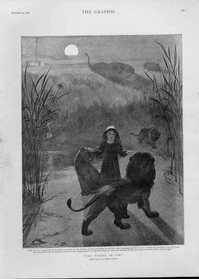 Original alter antiker Druck Wooing Piet von Fripp Fine Art Kind & Löwe
