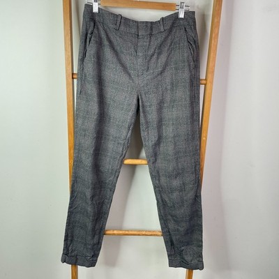 Massimo Dutti Dress Pants Womens 38 Grey Plaid Straight Trousers Career Office