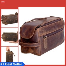 Leather Toiletry Bag Buffalo Full Grain Mens Womens Travel Dopp Kit Zipper Pouch