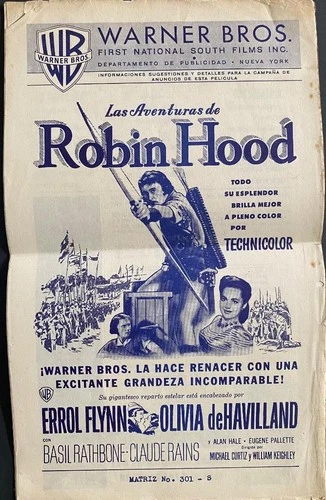 ADVENTURES OF ROBIN HOOD  program  Errol Flynn  O. De Havilland Basil Rathbone