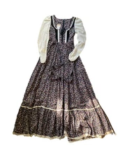 Vtg 70s Gunne Sax floral Dress 5 peplum corset Prairie 