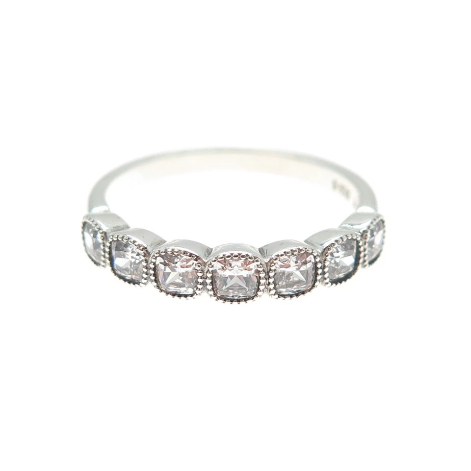 Anillo Pandora Plata Esterlina 925 Corte Cojín C Z Media Eternidad Talla 9.25 Foto 3 de 4