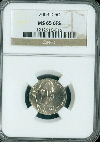 2008 D Jefferson Nickel 5C NGC MS65 FS Quality