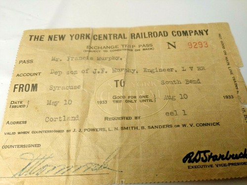 1933 Pase de viaje para empleado del ferrocarril central de Nueva York/tarjeta sindical a juego vintage - Imagen 8 de 10