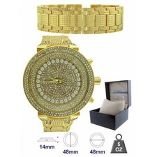 NEW ICE MASTER 2 PC SET GOLD,COVERED CRYSTAL GLITZ,OVER SIZED WATCH+BRACELET