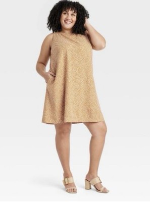 Ava & Viv Women's Gold Petal Linen Blend A-Line Shift Dress Sz: 4X NWT $25
