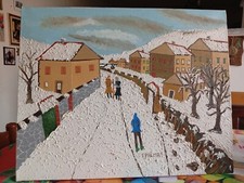 Quadro naif, paesaggio innevato, olio su tela. 40x50. Senza Cornice e vetro. 