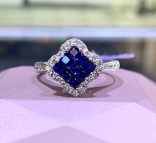 2 Ct Princess Cut Simulated Blue Sapphire Wedding Ring In 14k White Gold Plated