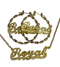 Name Necklace and twisty earring set 1 1/2 inch thin