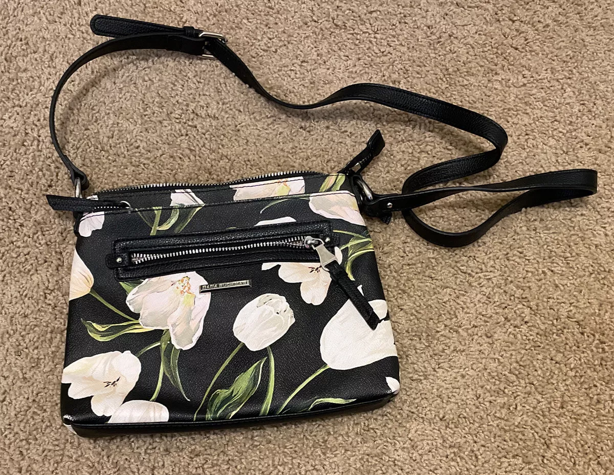 Dana Buchman Black with White Flowers Crossbody Purse