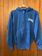Vintage Alaska Zip Hoodie sweatshirt w/long sleeves in Royal Blue, Medium - NEW