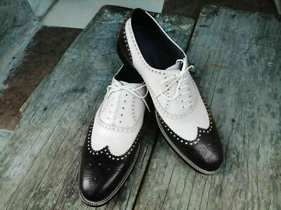 Handgefertigte Herrenschuhe Spectator zweifarbig Wildleder Flügelspitze Brogue Schnürschuhe neu