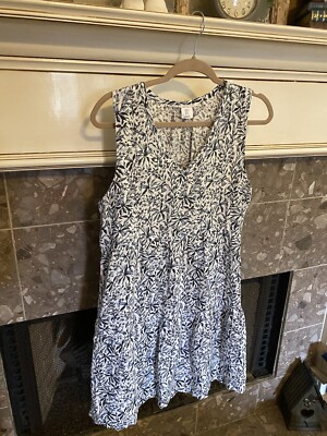 Lucky Brand Dress Medium M Blue White LINEN Floral Sleeveless V-Neck | eBay