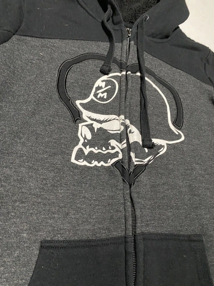 Y2K 金属 Mulisha 连帽衫女式 L 黑色全拉链头骨垃圾 AC7 — 第 3/4 张图片