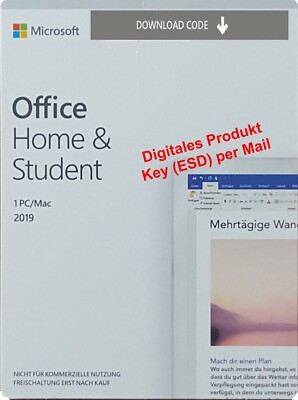 Microsoft Office Home & Student 2019 | 1 PC / Mac | Dauerlizenz | ML | ESD | DE