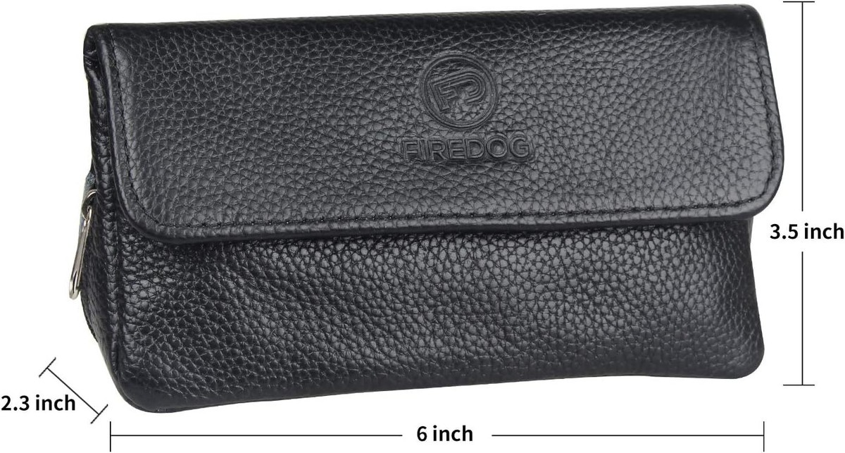 firedog tobacco pouch FIREDOG Genuine Leather Smoking Tobacco Pipe Pouch Case Bag for 2 Pipes Tamper Filter Tool Cleaner Preserve Freshness (Black)