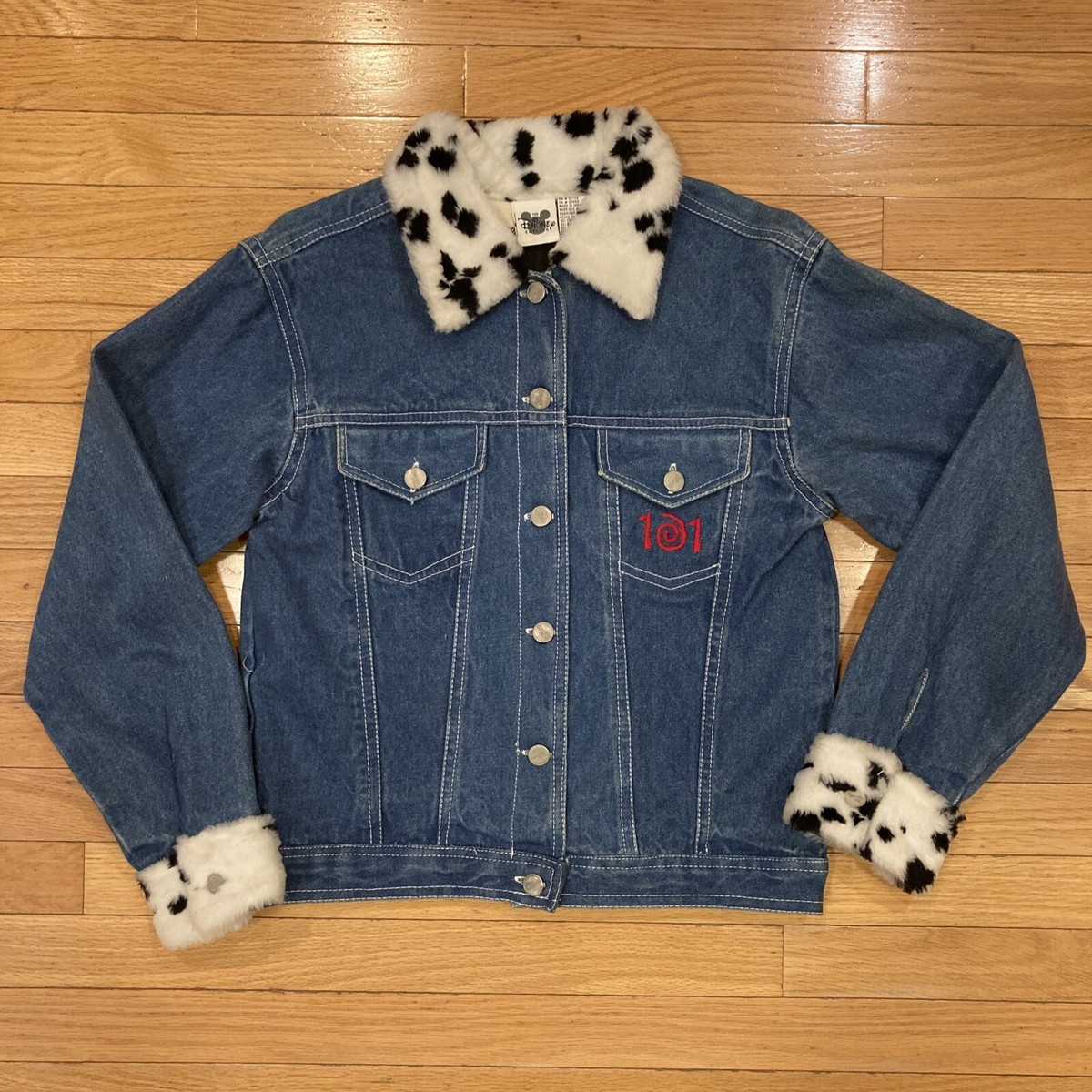 101 Dalmatians Jacket Womens Small Jean Blue Denim Fur Collar