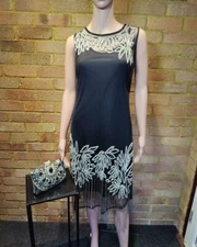 Roman Originals Black Embellished Flapper Gatsby Dress Size 10