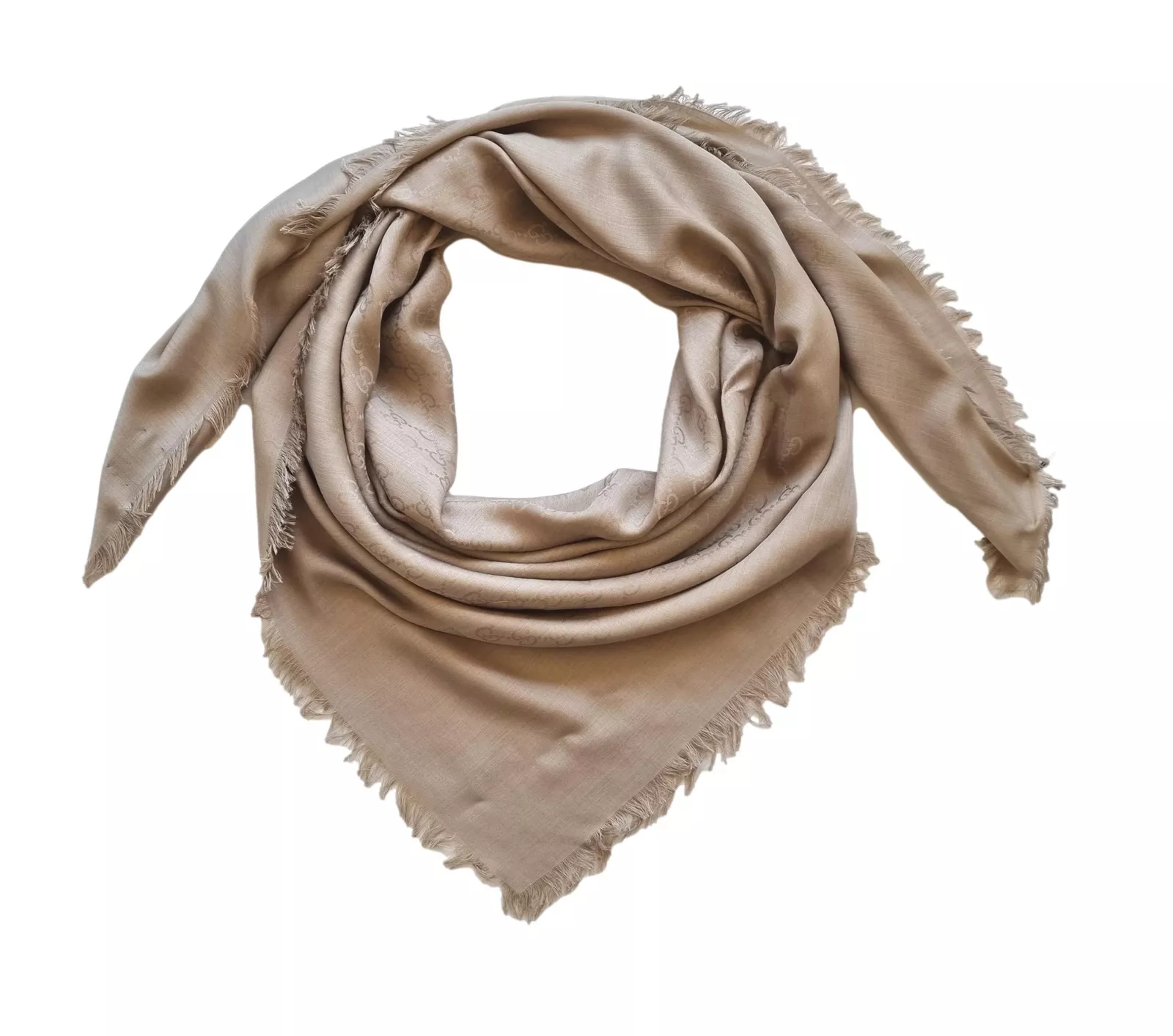 Foulard keffiyeh laine et soie GUCCI 387563 3G646 9700 135x135 cm sable