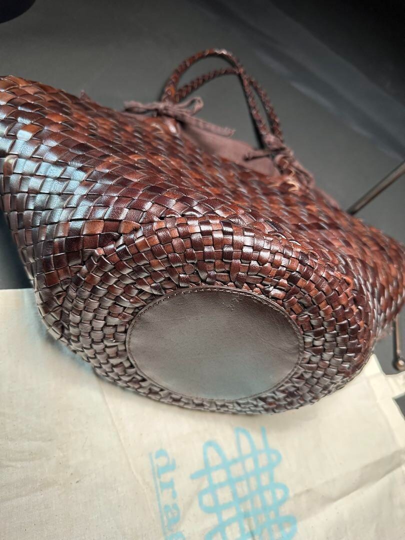 Dragon Diffusion Brown Leather Woven Basket Bag with Inner