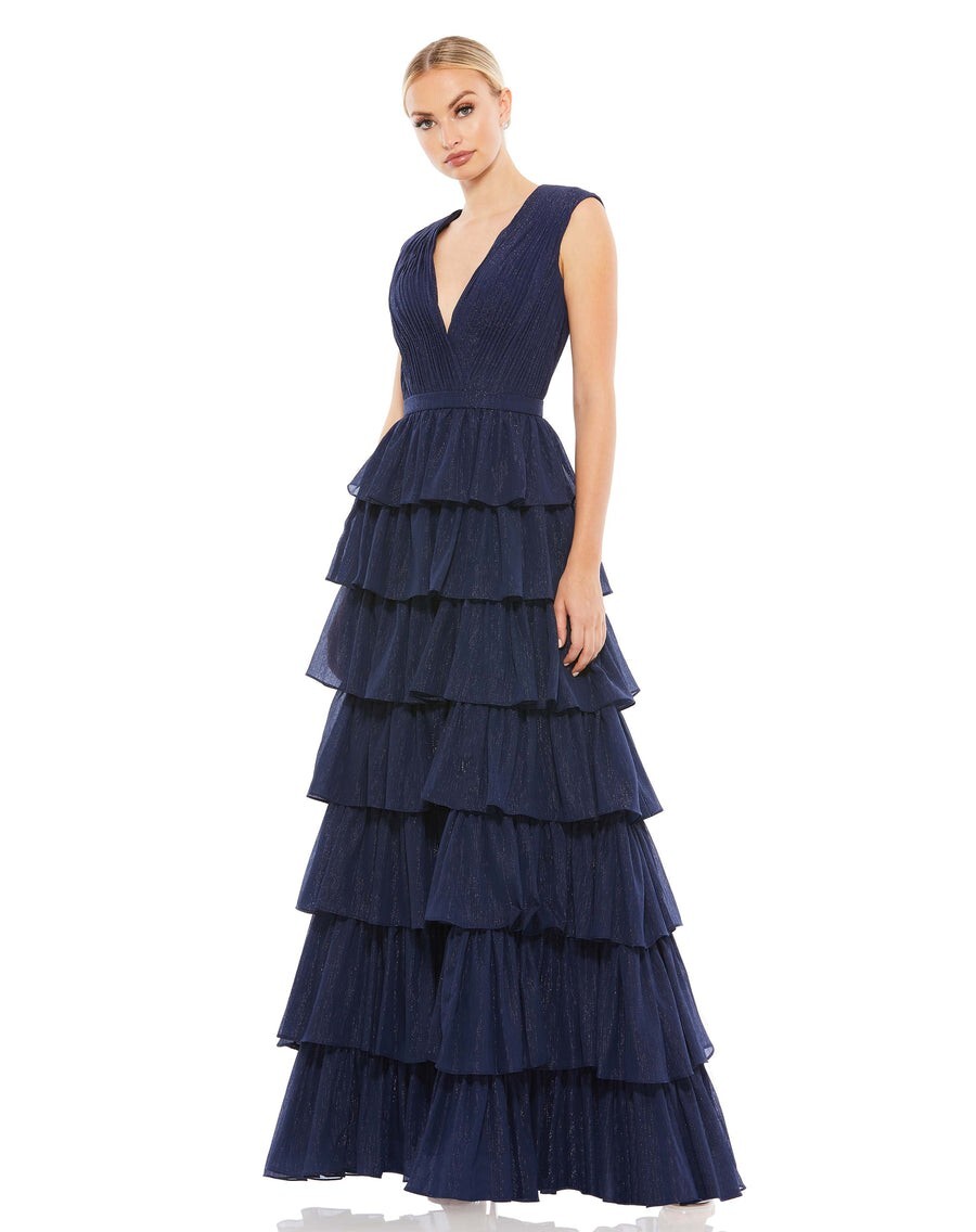 MAC DUGGAL SIZE 10 SPARKLY RUFFLE LAYERED MIDNIGHT BLUE