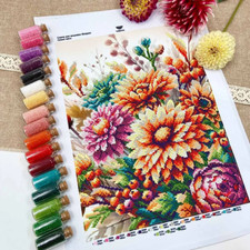 Bead Embroidery Kit Dahlia Flowers Beadwork Beading Needlepoint Beads Stitching