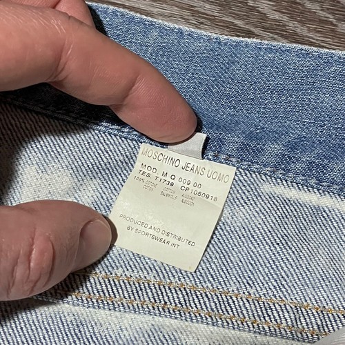 Vintage MOSCHINO JEANS Peace Love Metal Logo Washed Blue Denim Jeans size 34 - Picture 15 of 16