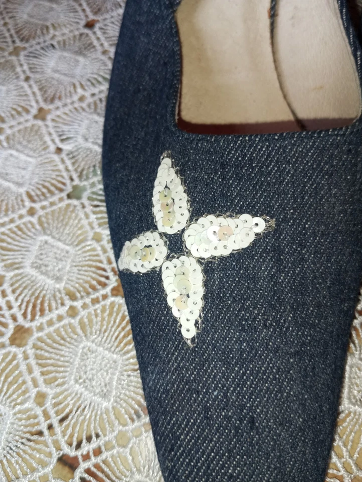 Chaussures femmes escarpin moyen talon ouvert boucle tissu jeans t 38 - Photo 2/4