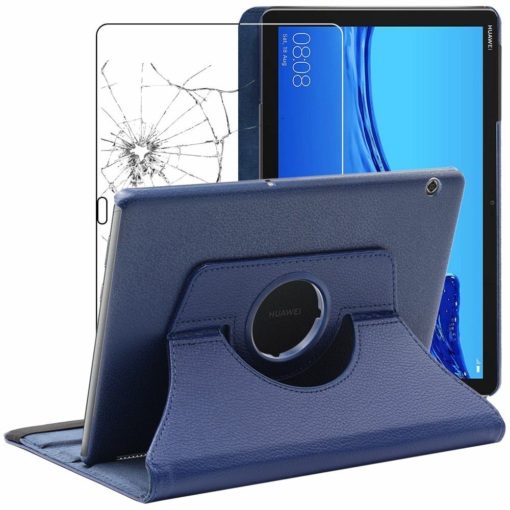 Etui Rotatif 360 Huawei MediaPad T5 10.1 Coque de Protection Intégrale en Cuir PU Bleu
