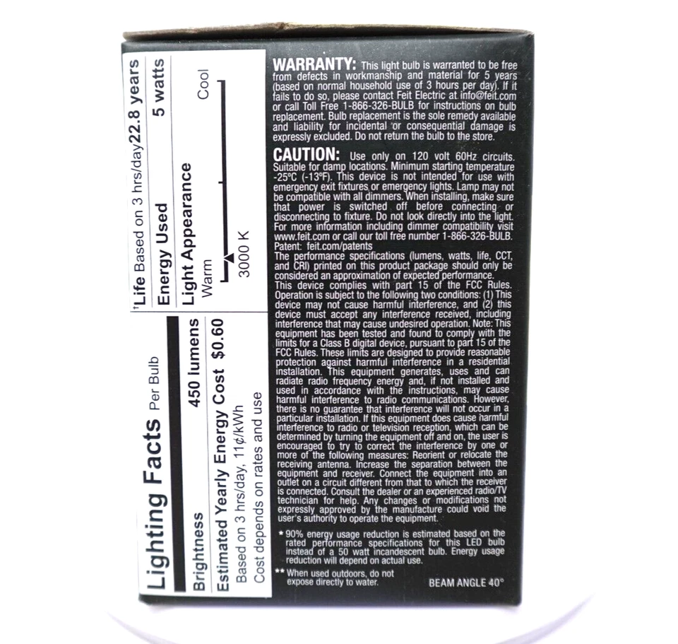 Feit Electric Light Bulb PAR20DM/930CA/2 120V 5W 3000K PAR20 LED - Image 3 of 4