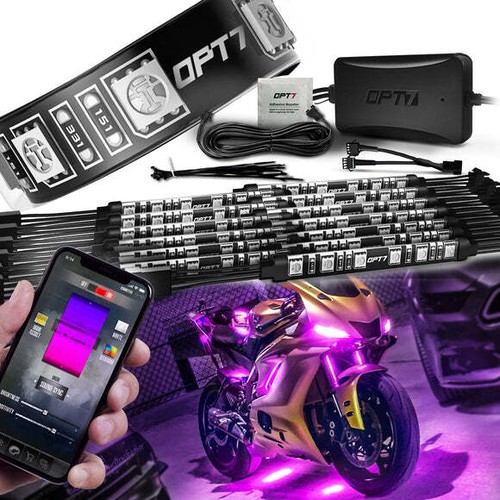 Motorcycle RGB LED Light Kit Bluetooth App Neon Under Glow Lights OPT7 AURA PRO - Picture 16 of 18