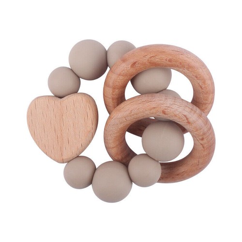 Bracelets Rattles Wooden Teether Teething Baby Shower Gifts Silicone Toys - Picture 9 of 18