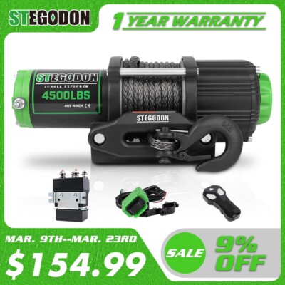 Small Electric Winch 4500LB 12V Synthetic Rope ATV UTV Winch 4WD Wireless Remote