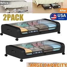 XXL Under Bed Storage| 2-Pack Rolling Bins with Clear Lids for Clothes Container