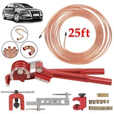 Copper Coated Brake Line 3/16 25FT & Flaring Tool + 22 Nuts Fittings Repair Kit