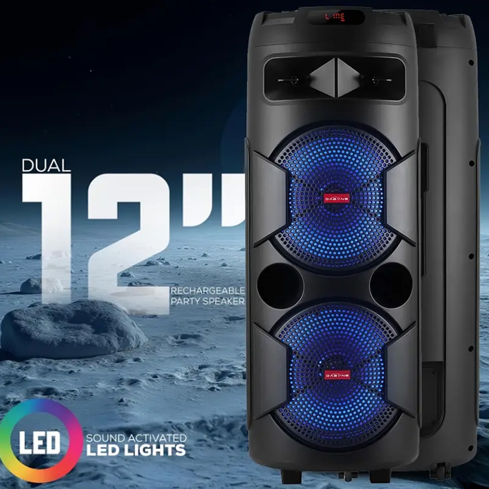 9000W Portable FM Bluetooth Party Speaker Dual 12" Woofer Heavy Bass ...