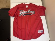 Vintage 90s New York Yankees Jersey Red Black Pinstripe MLB Jersey USA Majestic