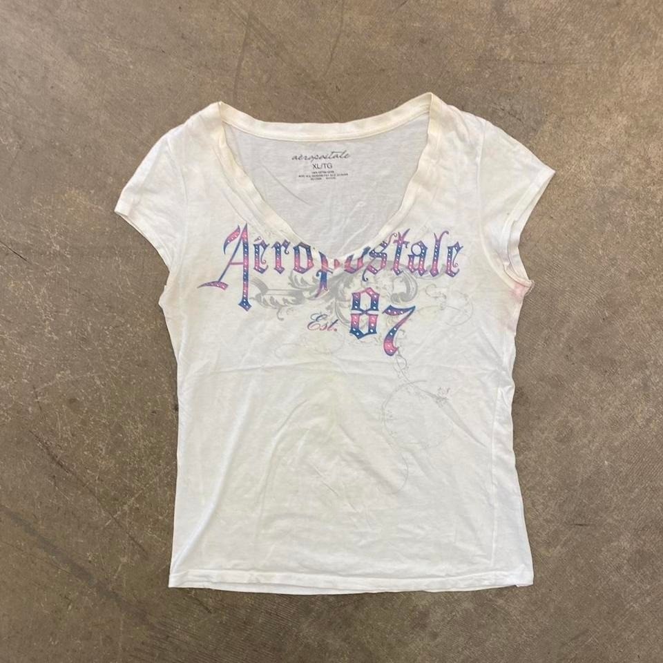 Vintage Y2K Aeropostale 87 Womens V-Neck Baby Tee T-Shirt Size XL