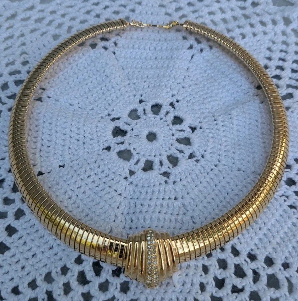 Christian Dior Vintage Necklace Omega 1980 Crystals Chunky With Extender