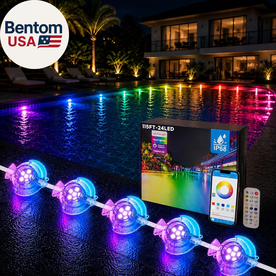 Permanent Pool Lighting System, 115FT 24 LED RGB+IC Pool Lights, 24V ...