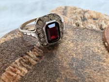 18 Carat Gold & Silver Antique Victorian Garnet & Paste Halo Ring Size P 1/2