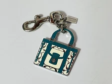COACH Handbag Charm Keychain Blue White Mini Bag Signature Enamel Purse Pendant