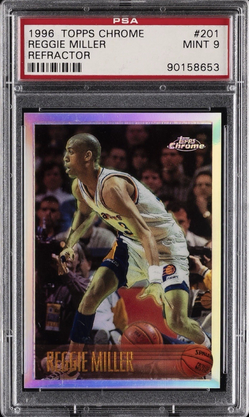 1996-97 Topps Chrome Refractor #201R Reggie Miller PSA 9 Mint HOF