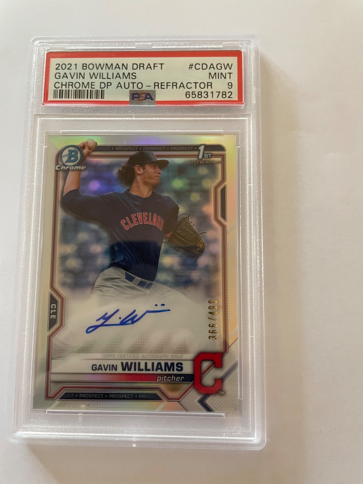 2021 Bowman Draft Chrome 1st Gavin Williams Refractor Auto /499 PSA 9 Mint