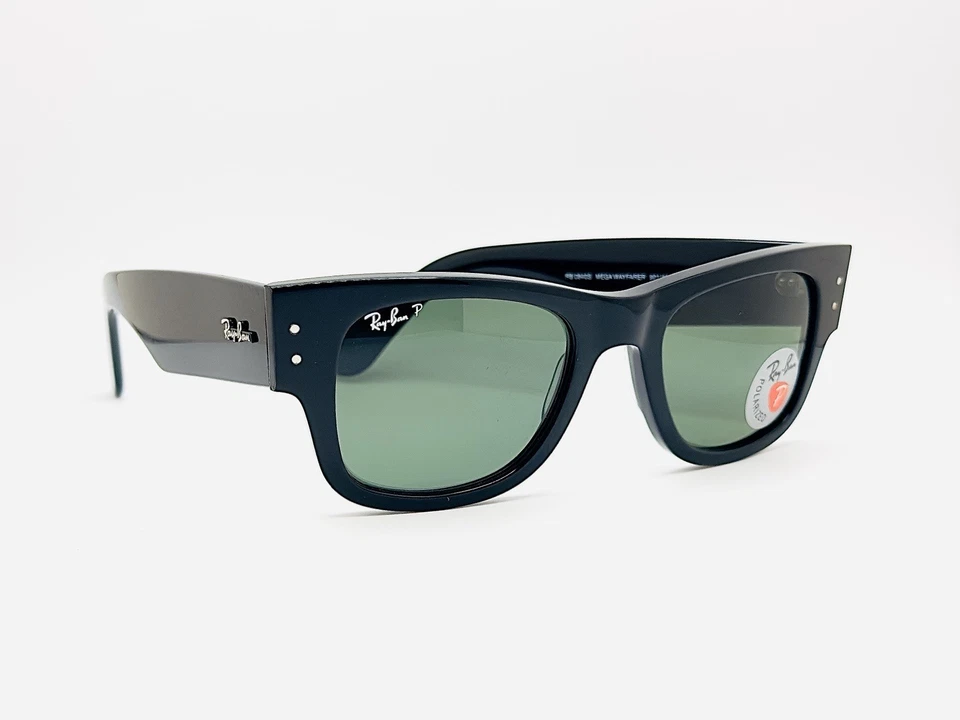 Ray-Ban Mega Wayfarer RB0840S Polarized Sunglasses - Black Frame / Green Lens - Image 3 of 4