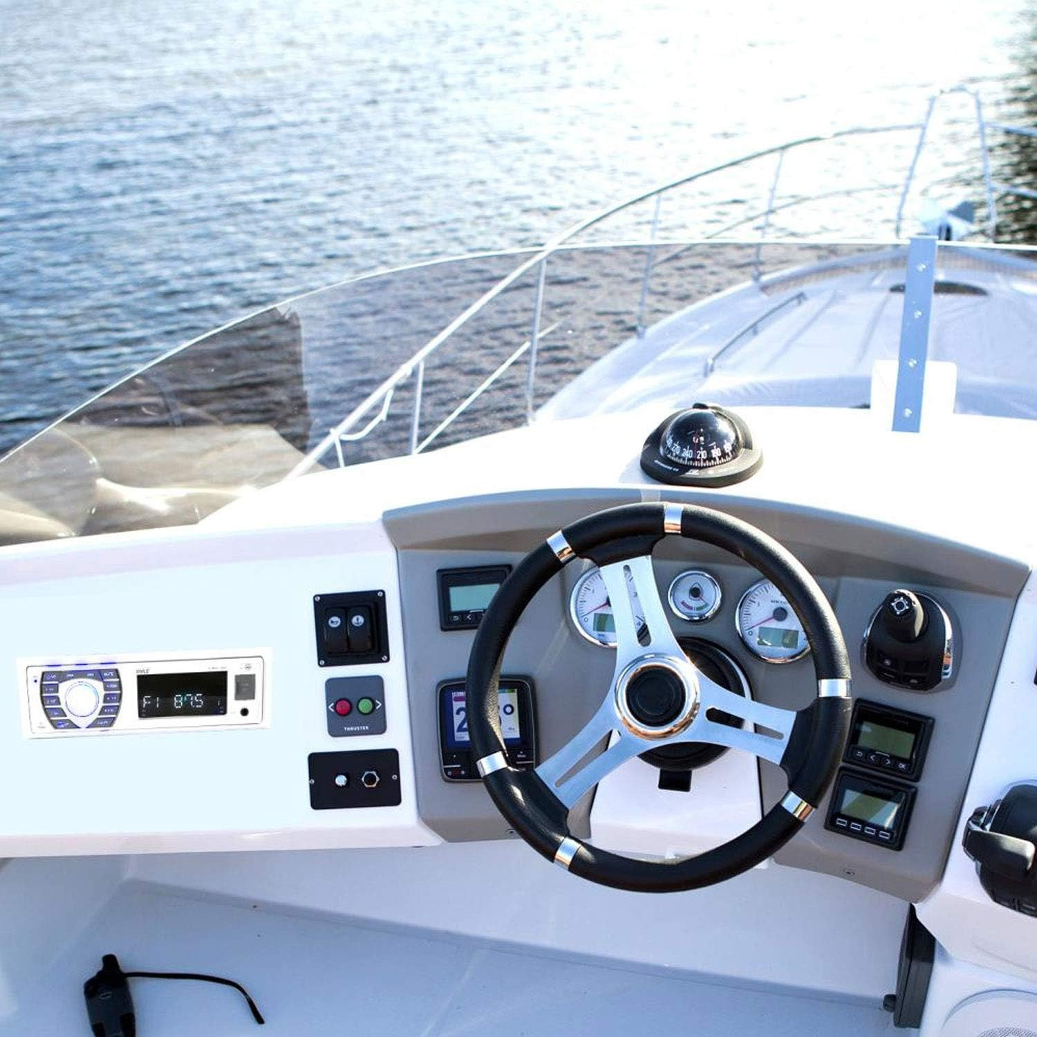 Bluetooth Marine Stereo Receiver - 12V Single DIN Boat In-Dash Radio with Digita