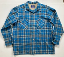 PENDLETON Turquoise Wool BOARD SHIRT JAC Flap Pocket Loop Collar L WOW VTG USA
