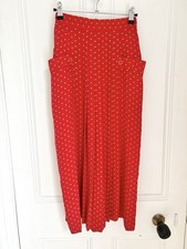 Vtg 1980s NEXT Pleated Midi Skirt Red Green Polka Dot Made In HK Modern UK 4 / 6